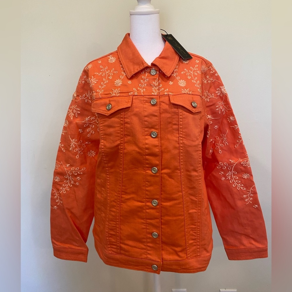 DG2 Embroidered Salmon color Denim Jacket size L NWT